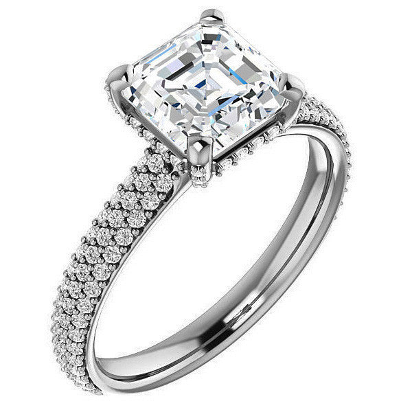 Asscher cut Moissanite Pave Style Engagement Ring