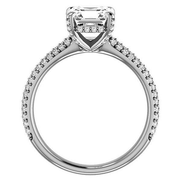 Asscher cut Moissanite Pave Style Engagement Ring