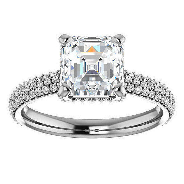 Asscher cut Moissanite Pave Style Engagement Ring
