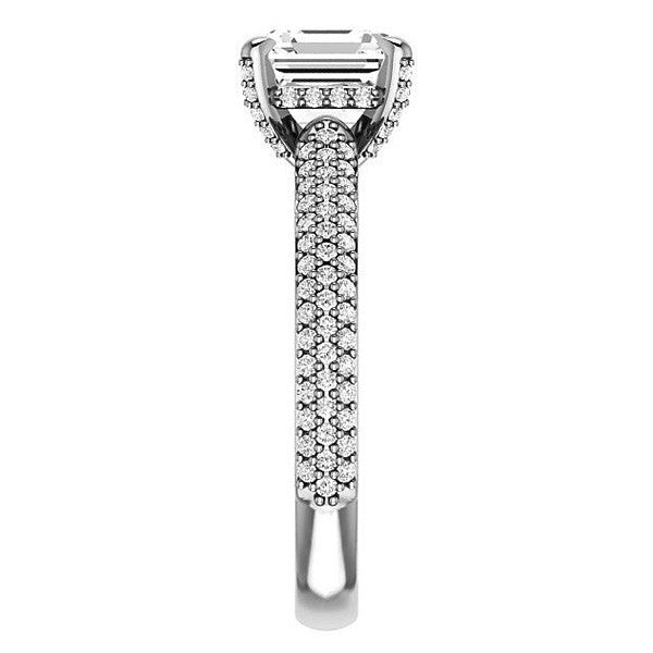 Asscher cut Moissanite Pave Style Engagement Ring