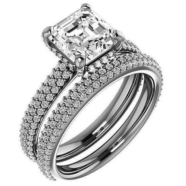 Asscher cut Moissanite Pave Style Engagement Ring