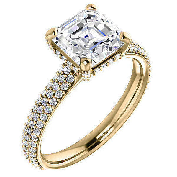Asscher cut Moissanite Pave Style Engagement Ring