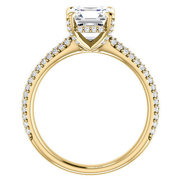 Asscher cut Moissanite Pave Style Engagement Ring