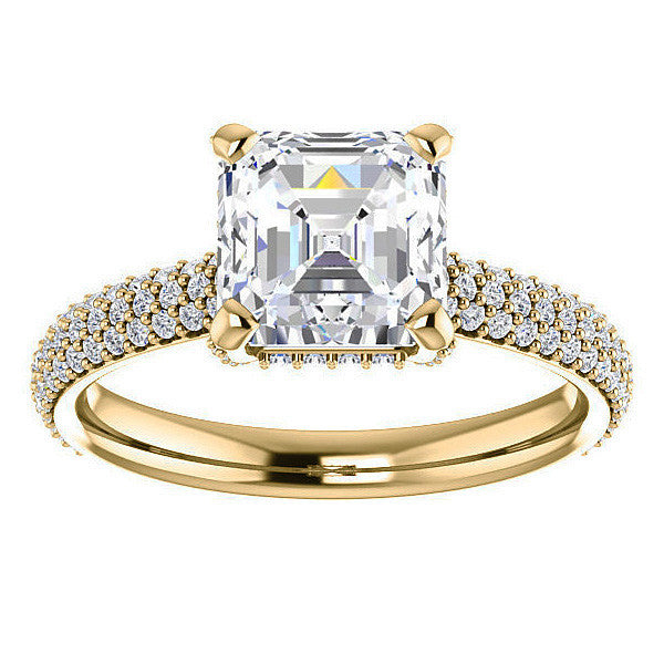 Asscher cut Moissanite Pave Style Engagement Ring