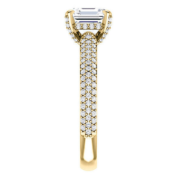 Asscher cut Moissanite Pave Style Engagement Ring