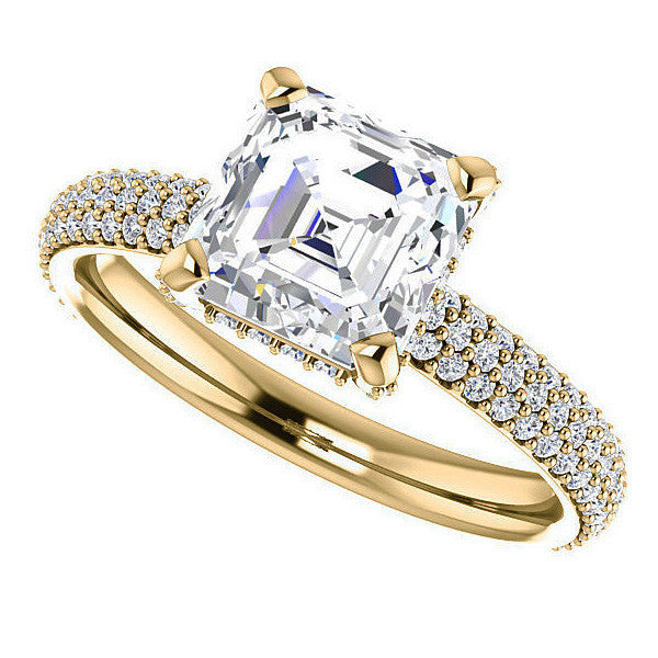 Asscher cut Moissanite Pave Style Engagement Ring