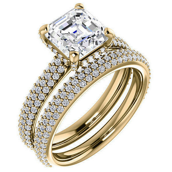 Asscher cut Moissanite Pave Style Engagement Ring