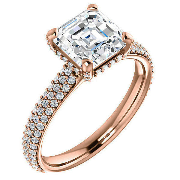 Asscher cut Moissanite Pave Style Engagement Ring