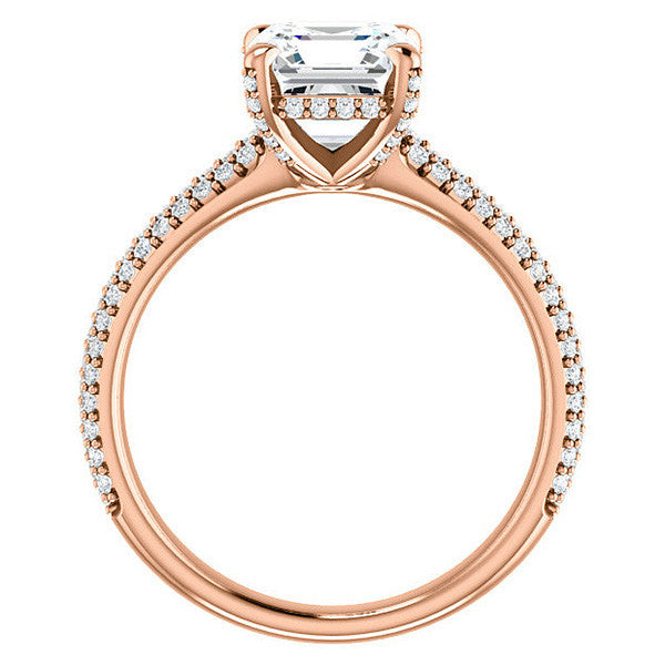 Asscher cut Moissanite Pave Style Engagement Ring