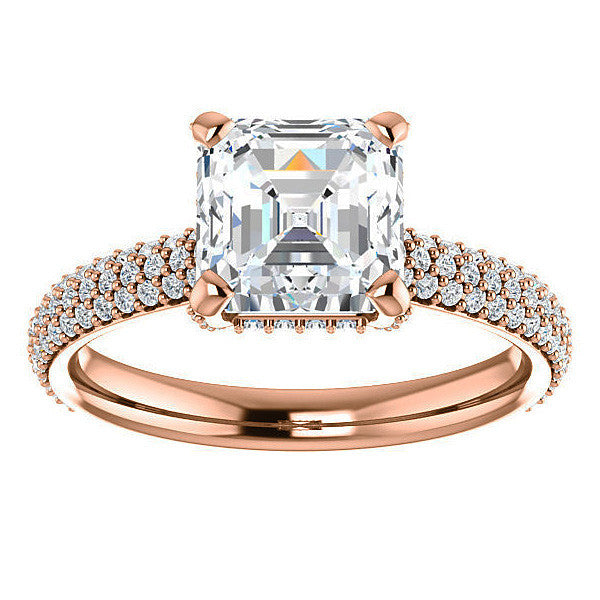 Asscher cut Moissanite Pave Style Engagement Ring