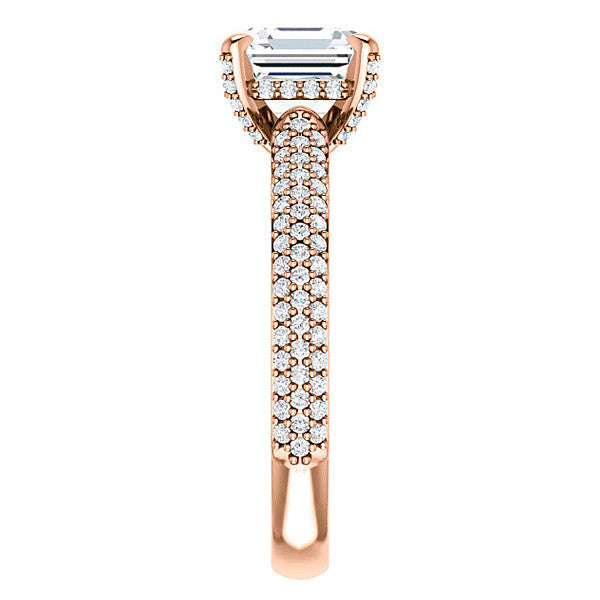 Asscher cut Moissanite Pave Style Engagement Ring