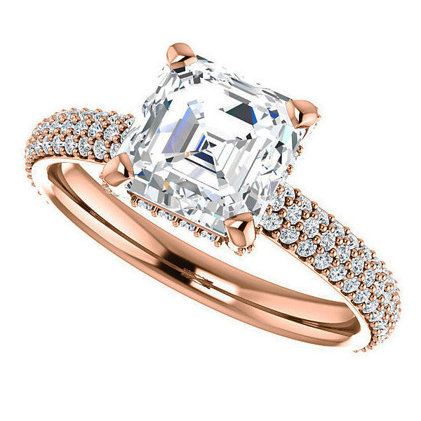 Asscher cut Moissanite Pave Style Engagement Ring