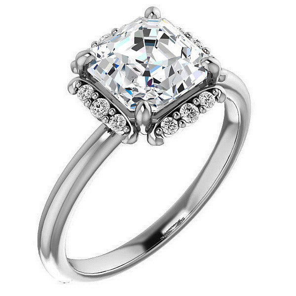 Asscher cut Moissanite Halo Engagement Ring