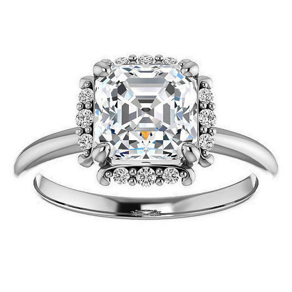 Asscher cut Moissanite Halo Engagement Ring