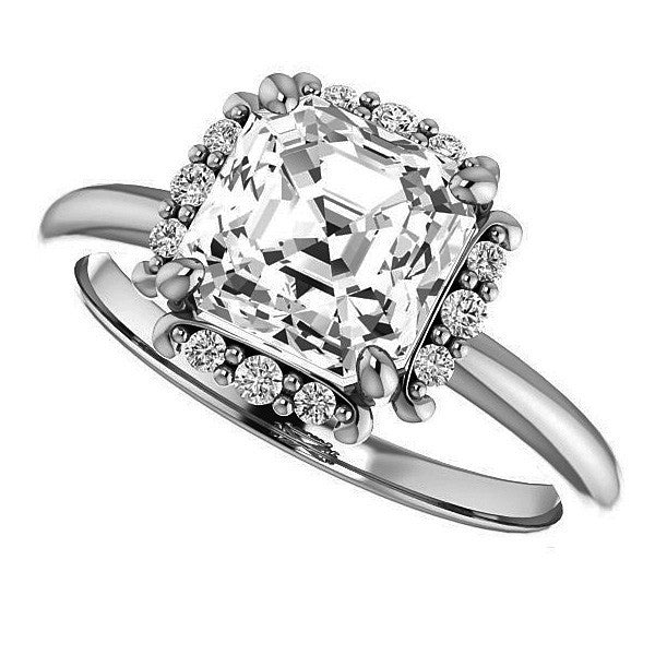 Asscher cut Moissanite Halo Engagement Ring