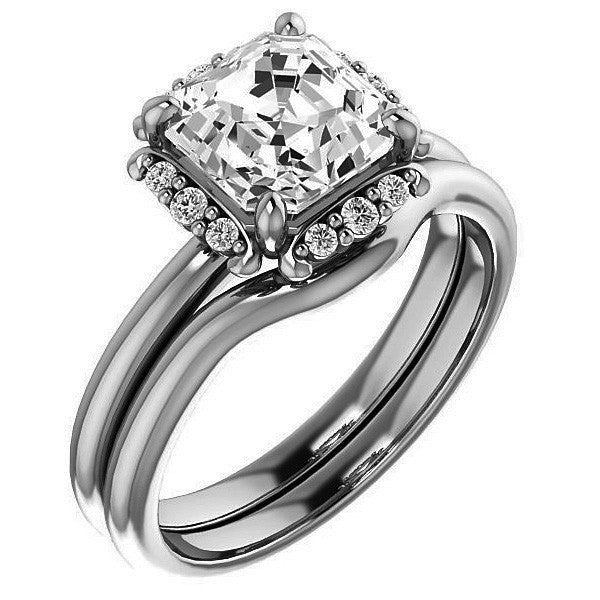 Asscher cut Moissanite Halo Engagement Ring