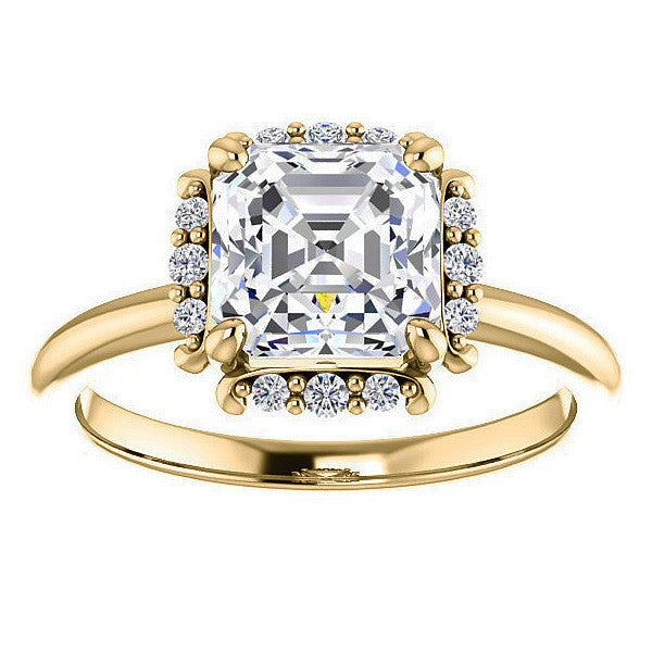 Asscher cut Moissanite Halo Engagement Ring