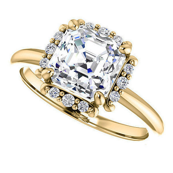 Asscher cut Moissanite Halo Engagement Ring