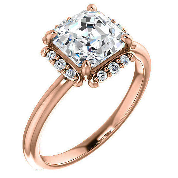 Asscher cut Moissanite Halo Engagement Ring