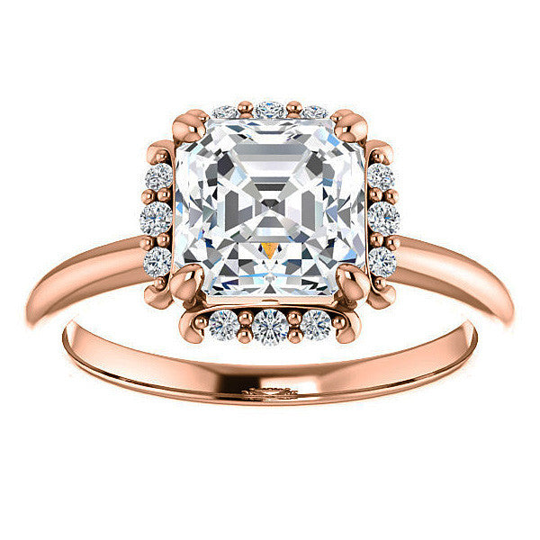 Asscher cut Moissanite Halo Engagement Ring