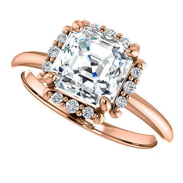 Asscher cut Moissanite Halo Engagement Ring