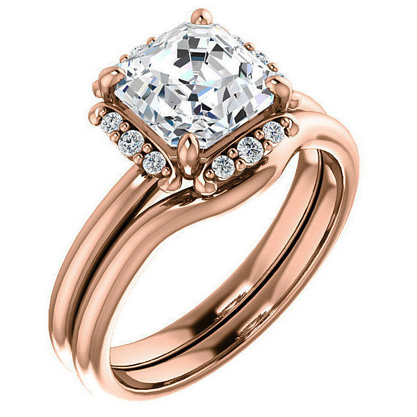 Asscher cut Moissanite Halo Engagement Ring