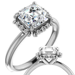 Asscher cut Moissanite Halo Engagement Ring