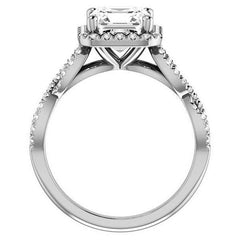 Asscher Moissanite Halo Engagement Ring with Twisted Band