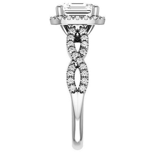 Asscher Moissanite Halo Engagement Ring with Twisted Band