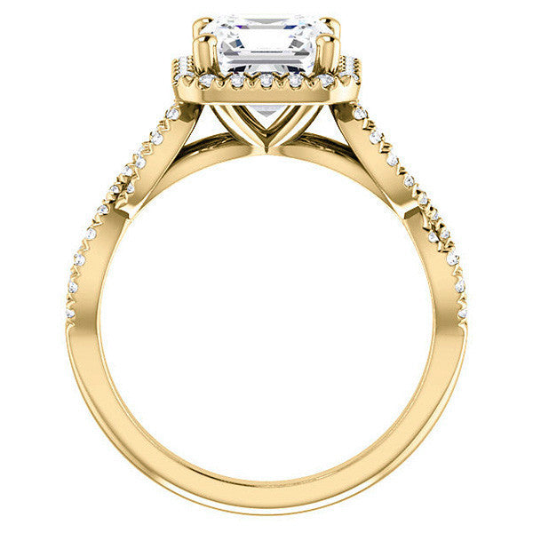 Asscher Moissanite Halo Engagement Ring with Twisted Band