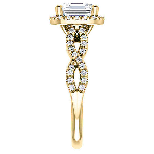 Asscher Moissanite Halo Engagement Ring with Twisted Band