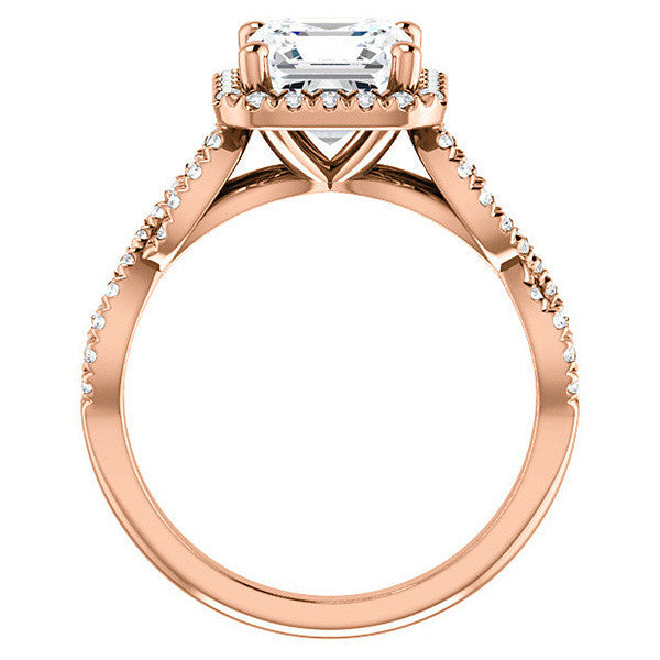 Asscher Moissanite Halo Engagement Ring with Twisted Band