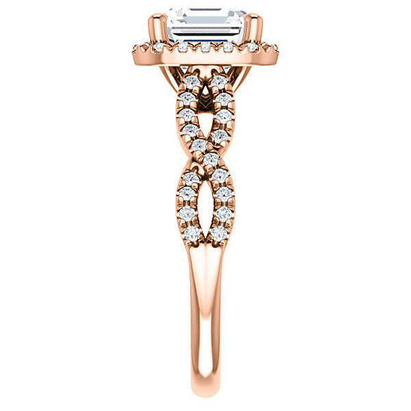 Asscher Moissanite Halo Engagement Ring with Twisted Band