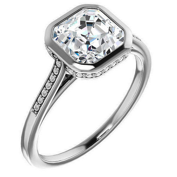 Petite Bezel Asscher cut Moissanite Engagement Ring