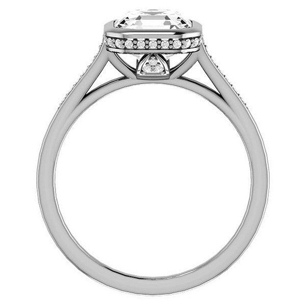 Petite Bezel Asscher cut Moissanite Engagement Ring