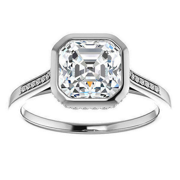 Petite Bezel Asscher cut Moissanite Engagement Ring