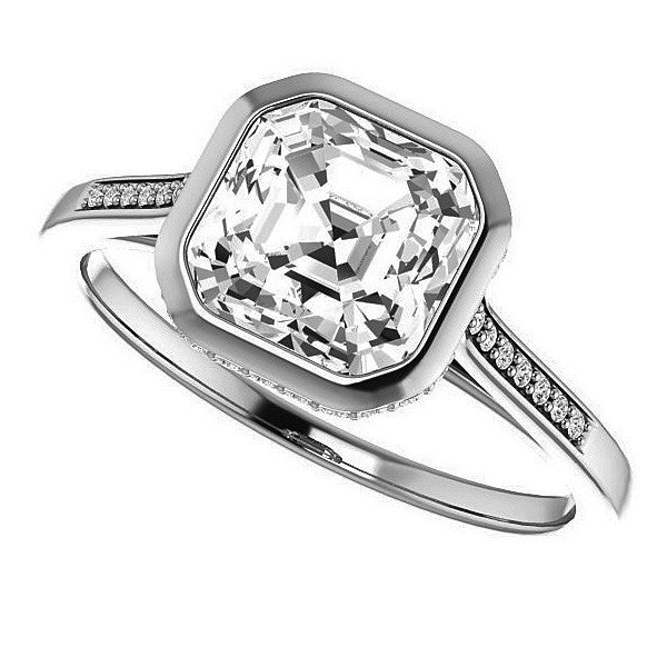 Petite Bezel Asscher cut Moissanite Engagement Ring