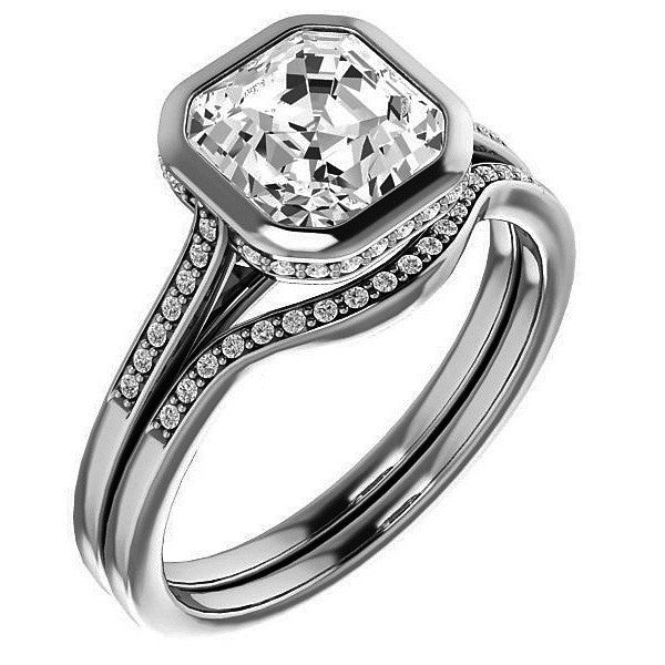 Petite Bezel Asscher cut Moissanite Engagement Ring