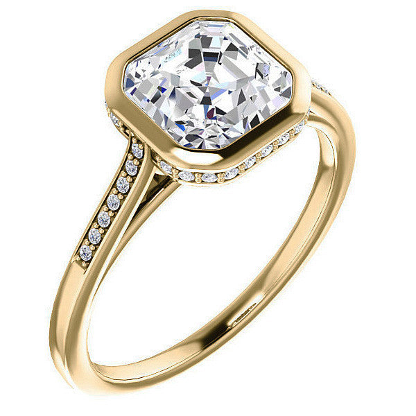 Petite Bezel Asscher cut Moissanite Engagement Ring