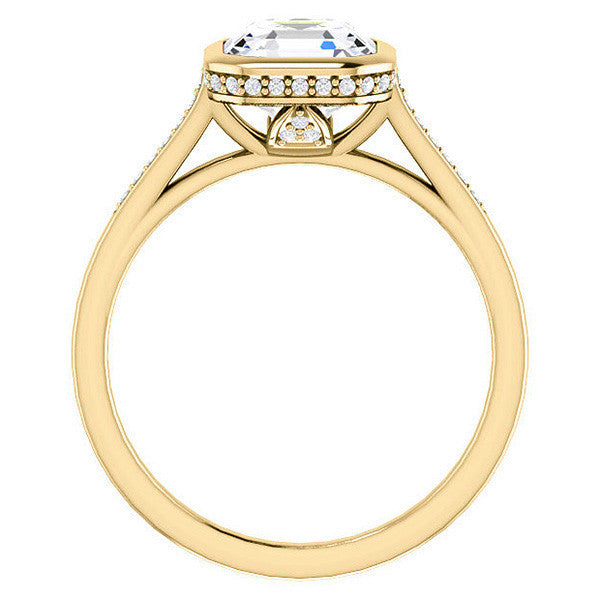 Petite Bezel Asscher cut Moissanite Engagement Ring