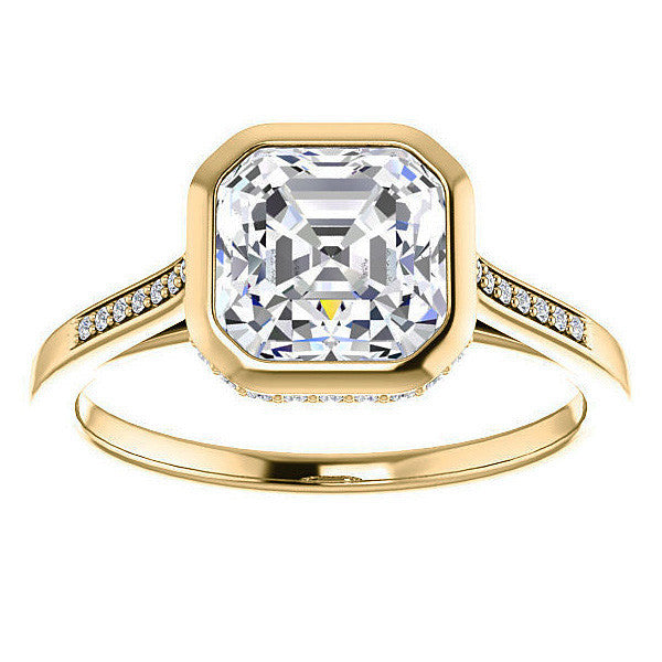 Petite Bezel Asscher cut Moissanite Engagement Ring