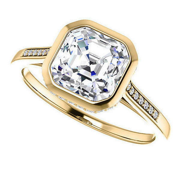 Petite Bezel Asscher cut Moissanite Engagement Ring