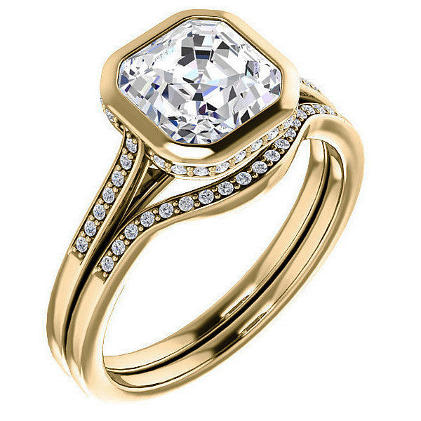 Petite Bezel Asscher cut Moissanite Engagement Ring