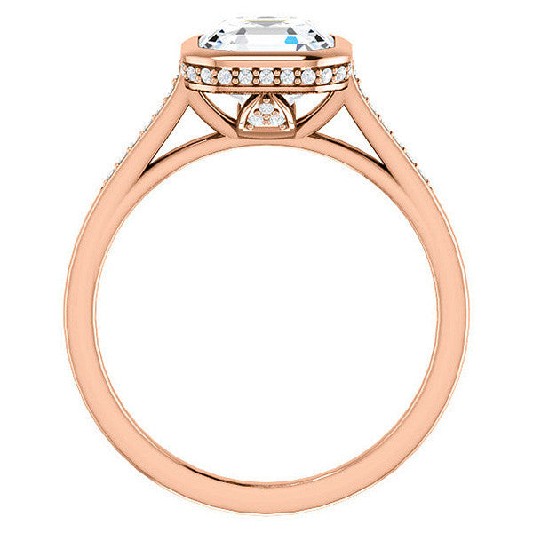 Petite Bezel Asscher cut Moissanite Engagement Ring