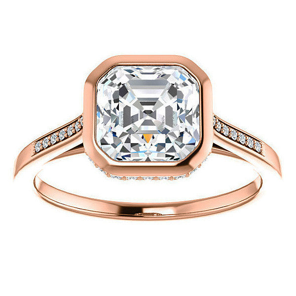 Petite Bezel Asscher cut Moissanite Engagement Ring
