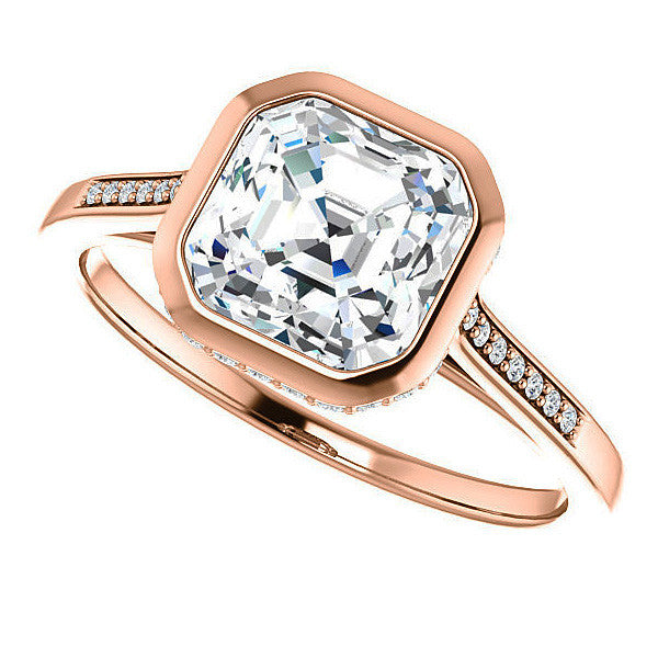 Petite Bezel Asscher cut Moissanite Engagement Ring