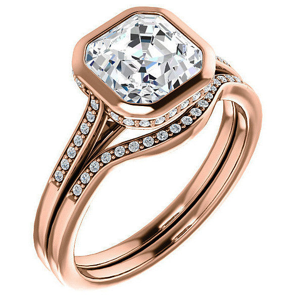 Petite Bezel Asscher cut Moissanite Engagement Ring