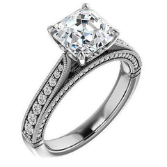 Asscher cut F Moissanite Milgrain Scroll Engagement Ring