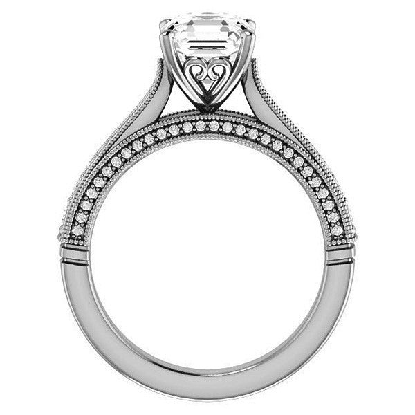 Asscher cut F Moissanite Milgrain Scroll Engagement Ring