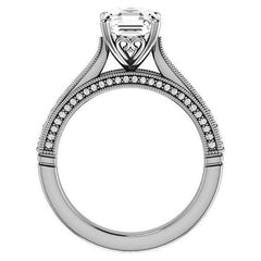Asscher cut F Moissanite Milgrain Scroll Engagement Ring